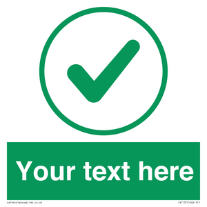 Custom green background, green tick in circle sign